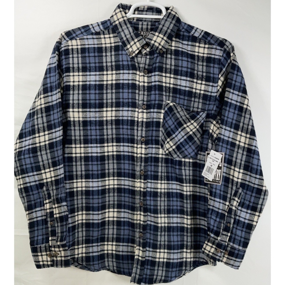 NWT Men's Casual‎ Country Outfitters Long Sleeve Blue Plaid Flannel Shirt Medium